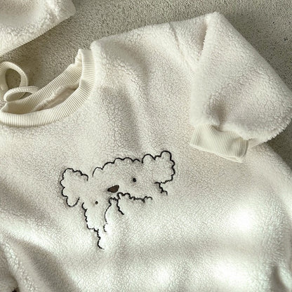 Baby Cartoon Embroidered Pattern Long Sleeve Velvet Onesies My Kids-USA