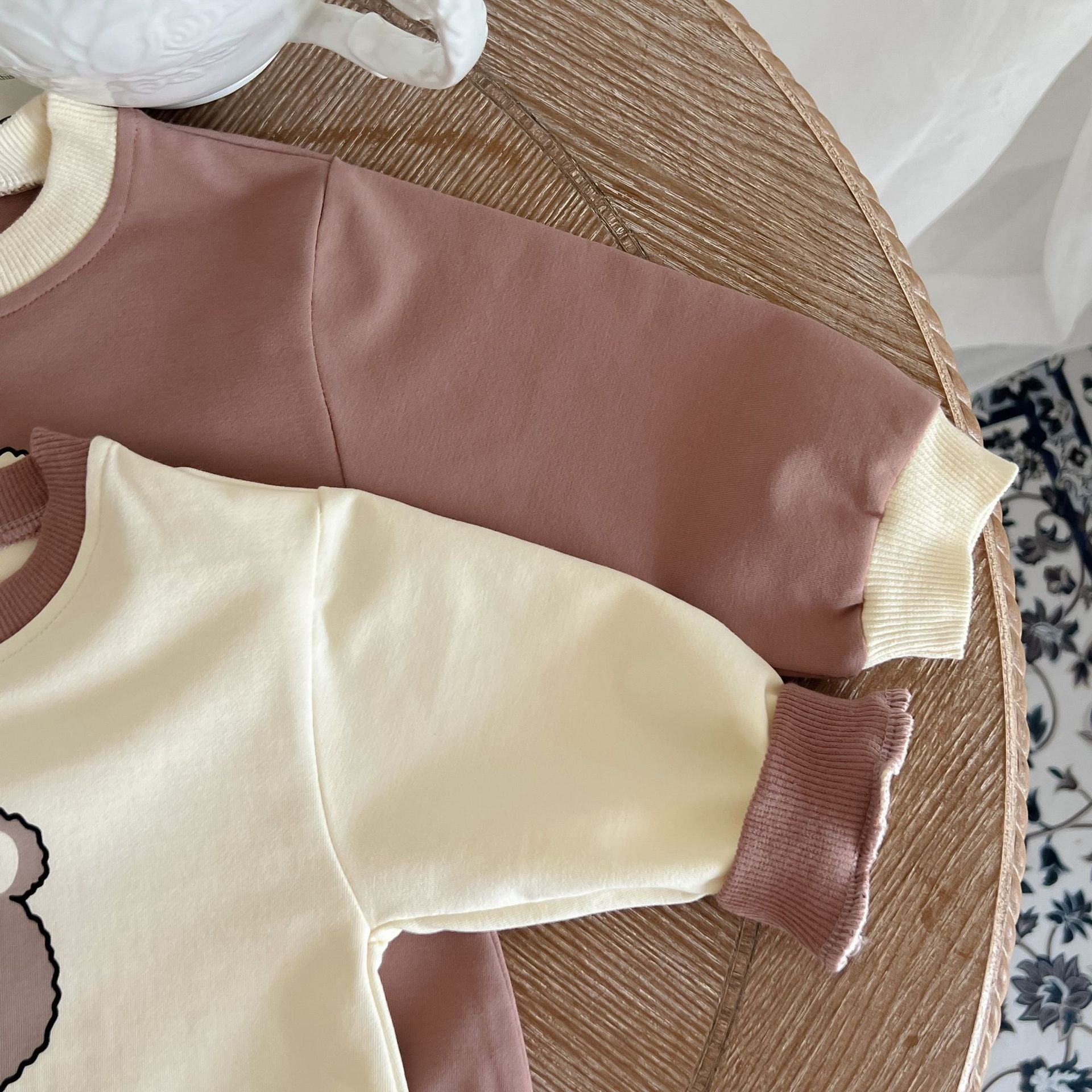 Baby Girl Cartoon Bear Print Pattern Long Sleeve Triangle Bodysuit My Kids-USA