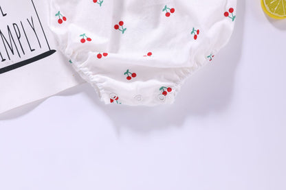 Baby Girl Floral Print Ruffle Design Sling Onesies In Summer