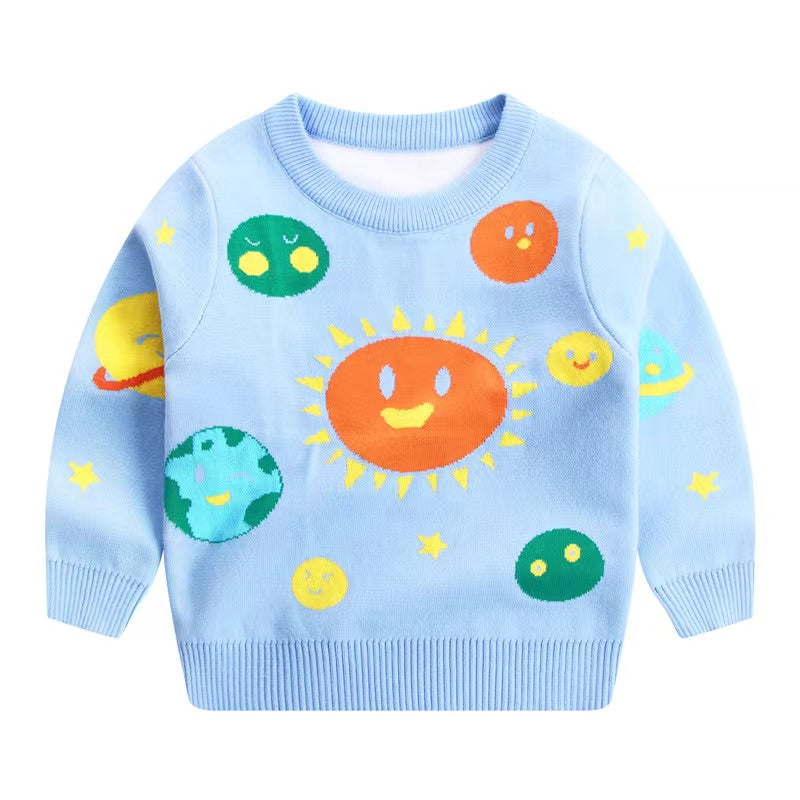 Baby Boy Solar System Pattern O-Neck Pullover Sweater My Kids-USA