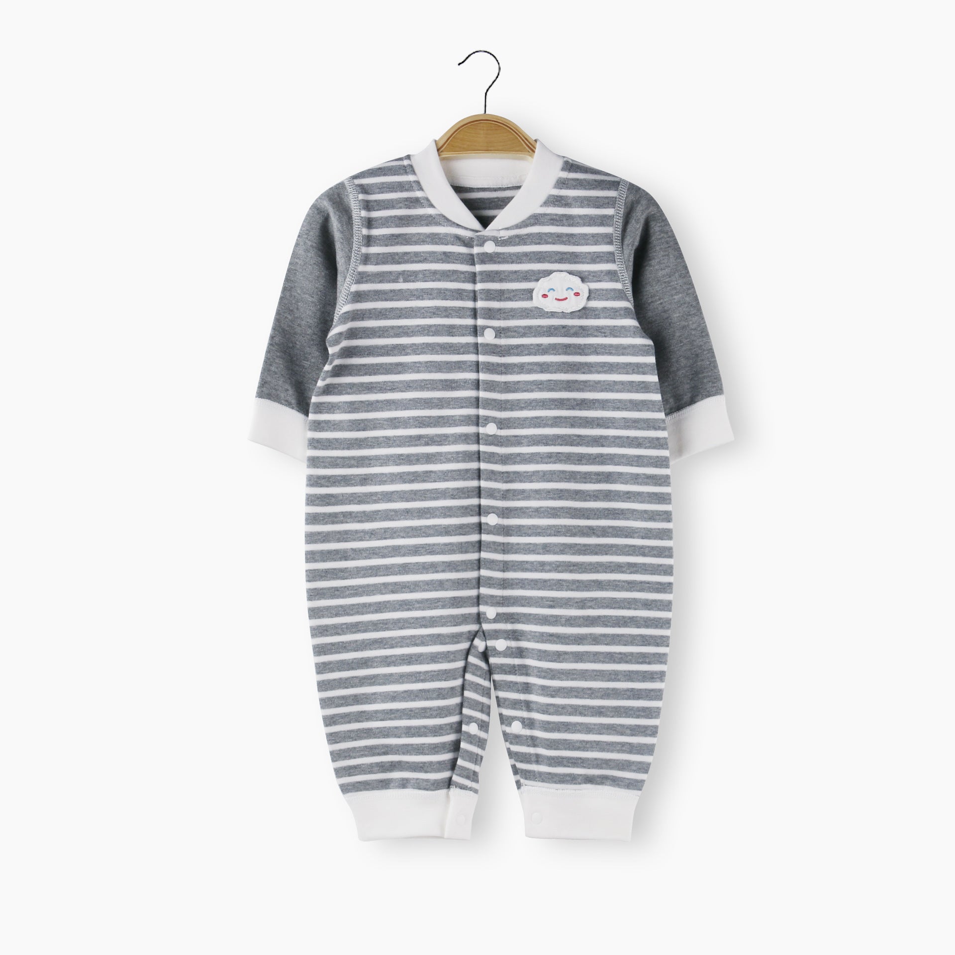 Baby Striped & Cloud Patch Graphic Single Breasted Design Autumn Long Sleeves Jumpsuit My Kids-USA