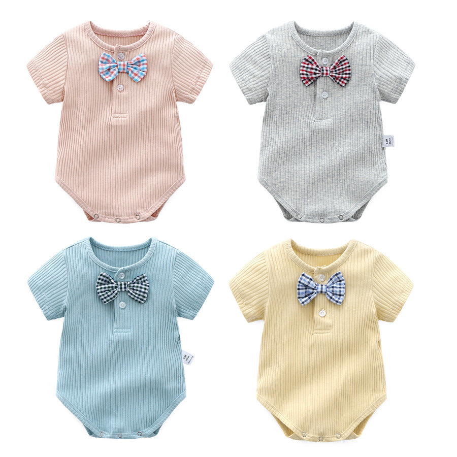 Baby Boy And Girl Solid Color Bow Tie Design Short Sleeve Buttoned Onesies, MyKids-USA®, Baby One-Pieces, MyKids-USA -  -  -  -  -  -  - 