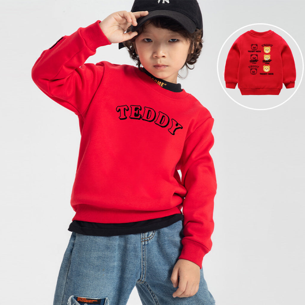 Baby Slogan Print Pattern Double Fleece Sweatshirt Hoodies My Kids-USA