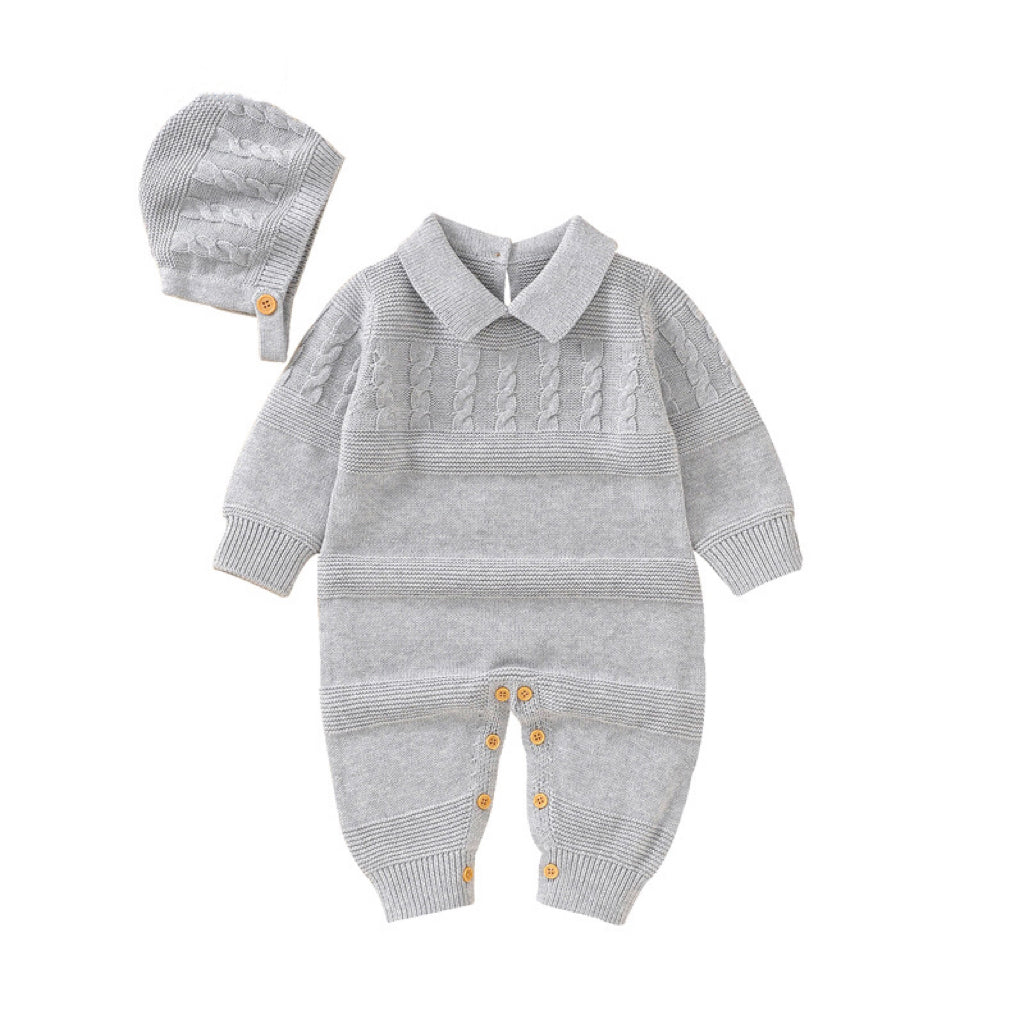 Baby Solid Color Crochet Knit Design Lapel Knit Jumpsuit, MyKids-USA®, Baby & Toddler Outfits, MyKids-USA -  -  -  -  -  -  - 