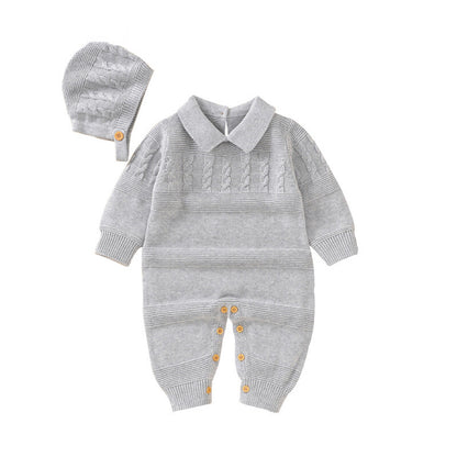 Baby Solid Color Crochet Knit Design Lapel Knit Jumpsuit, MyKids-USA®, Baby & Toddler Outfits, MyKids-USA -  -  -  -  -  -  - 