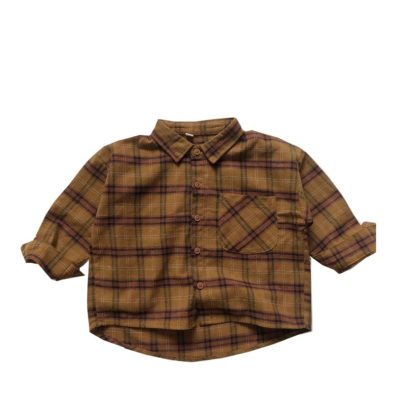 Baby Plaid Pattern Vintage Style Lapel Design Shirt My Kids-USA