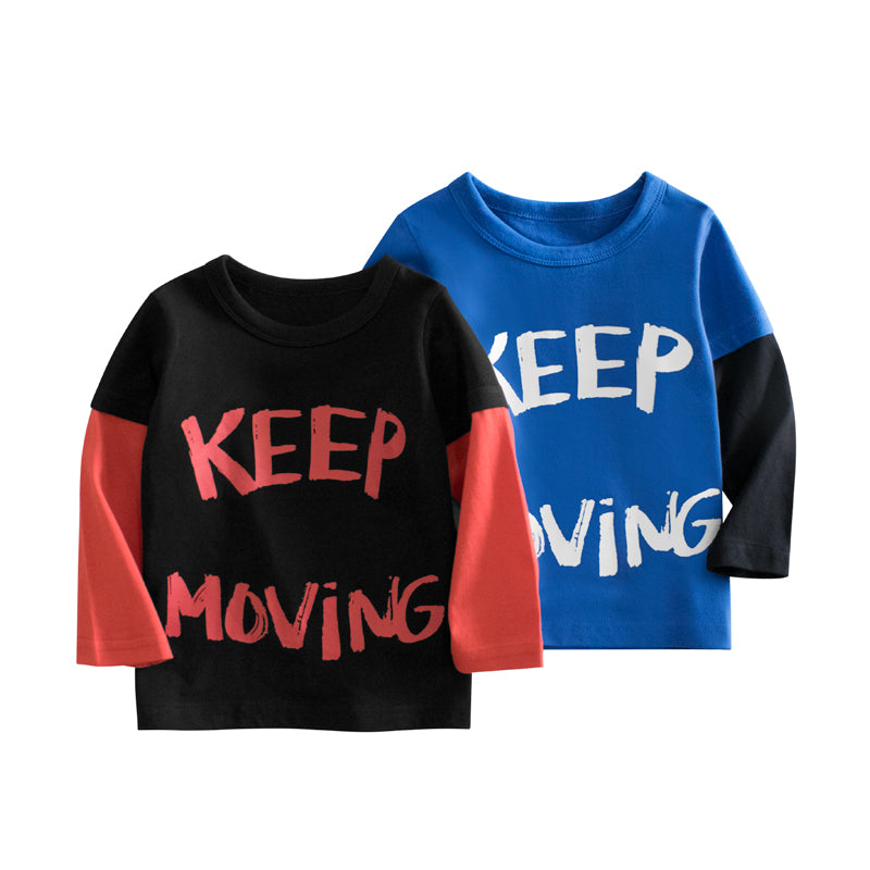 Boys Multi Color Contrast Letter Print Round Collar T-Shirt