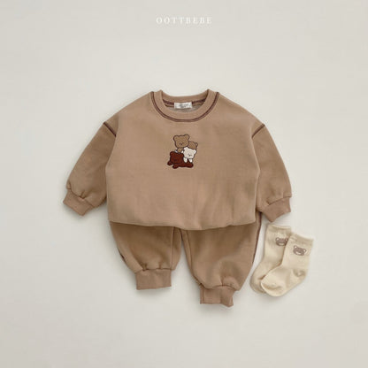Ensembles de vêtements d'automne à capuche pour bébé de couleur unie avec ours patché 