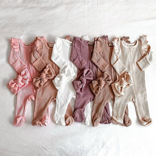 Baby Girl Solid Color Elastic Cotton Romper Jumpsuit