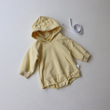 Baby 1pcs Solid Color 3D Bear Ears Patched Design Hoodie Triangle Cotton Bodysuit Onesies My Kids-USA