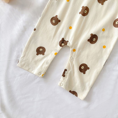 Baby Boy Bear Pattern Long Sleeve Polo Collar Long Romper My Kids-USA