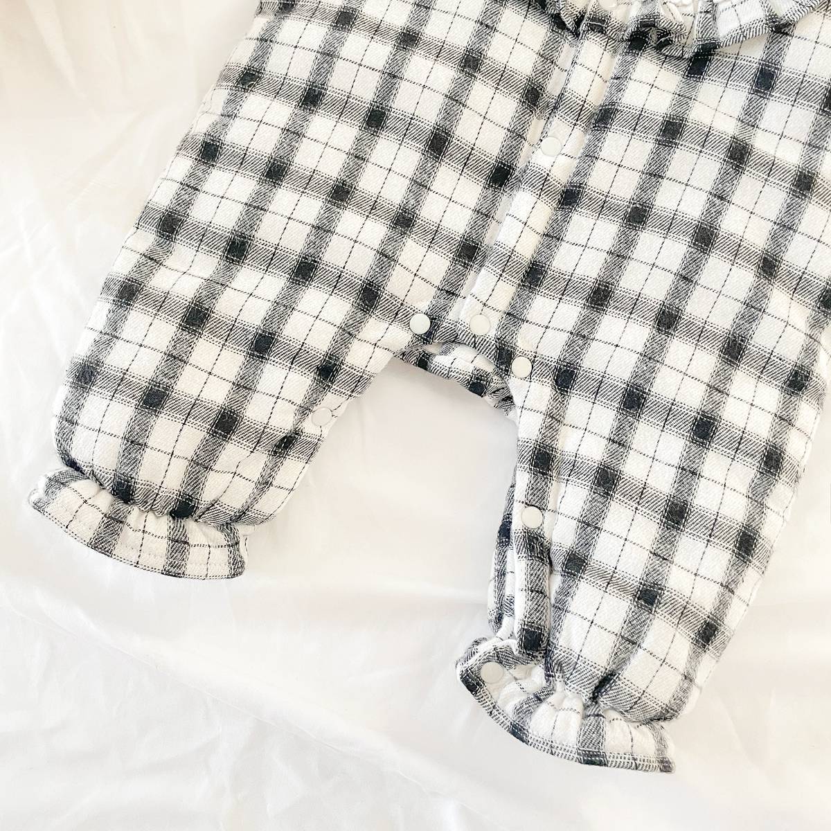 Baby Girl Plaid Pattern Frill Trim Design Thickened Thermal Cotton Jumpsuit My Kids-USA
