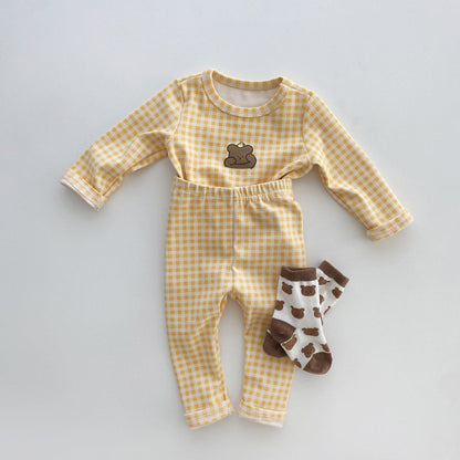 Baby Plaid & Animal Print Pattern Shirt Combo Pants Sets Home Clothes My Kids-USA