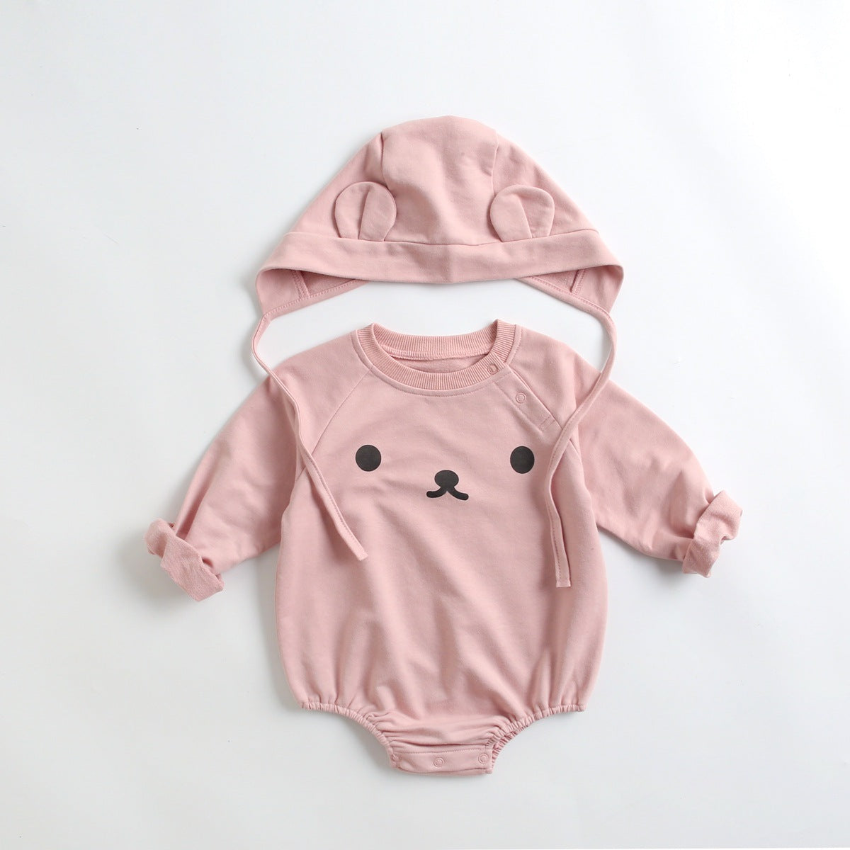 Baby 1pcs Cartoon Print Pattern Long Sleeved Cotton Triangle Onesies With Hat My Kids-USA