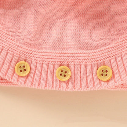 Baby Girl 1pcs Hollow Carved Design Square Neck Ruffle Deisign Knitted Onesies My Kids-USA