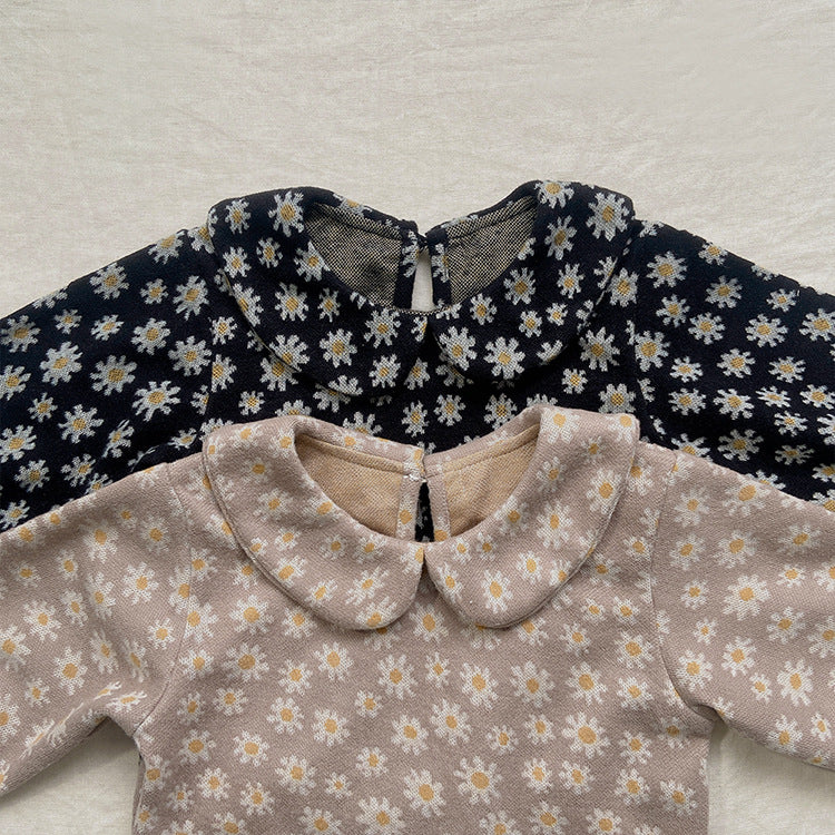 Baby Girl Daisy Pattern Doll Neck Tops Combo Triangle Short Sets My Kids-USA