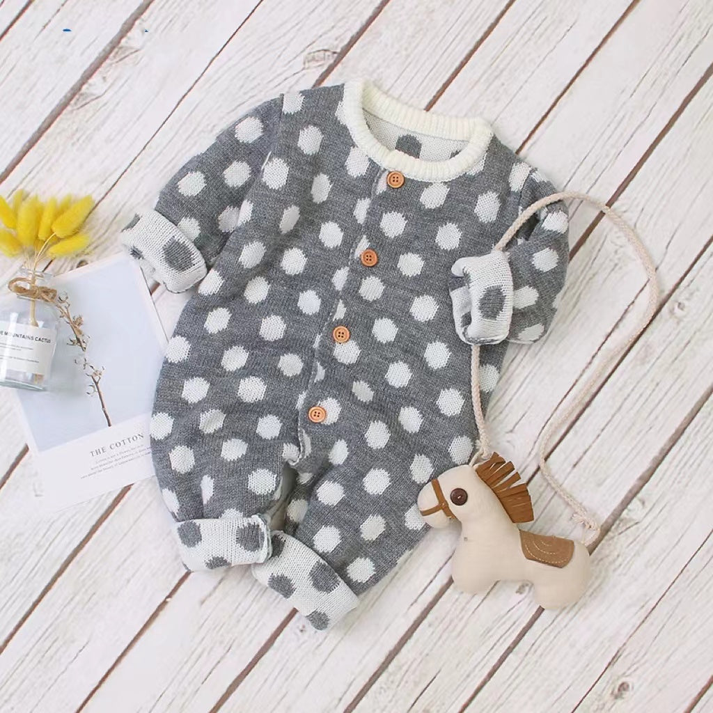 Baby Boy And Girl 1pcs Polka Dot Pattern Button Front Knitted Rompers My Kids-USA