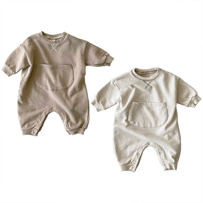 Baby Solid Color Big Pocket Thickened Winter Romper My Kids-USA