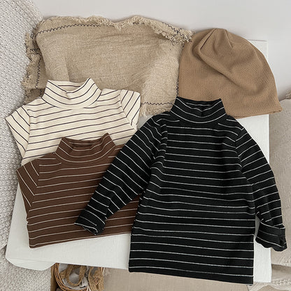Baby Striped Pattern High Turtle Nack Soft Cotton Comfy Shirt My Kids-USA