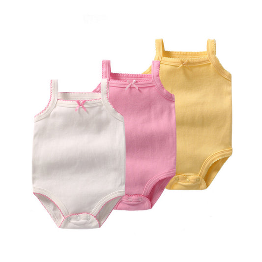 Baby Girl Solid Color Bow Tie Patched Design Sling Onesies