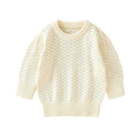 Baby Girl Solid Color Hollow Carved Design Cotton Sweater, MyKids-USA®, Baby & Toddler Outerwear, MyKids-USA -  -  -  -  -  -  - .