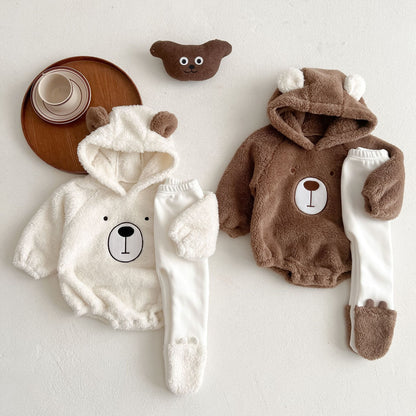 Baby Bear Embroidered Pattern Soft Bodysuits In Autumn My Kids-USA