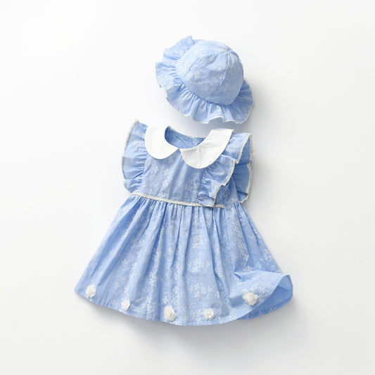 Baby Girl Sleeveless Doll Collar A-Version Floral Print Dress