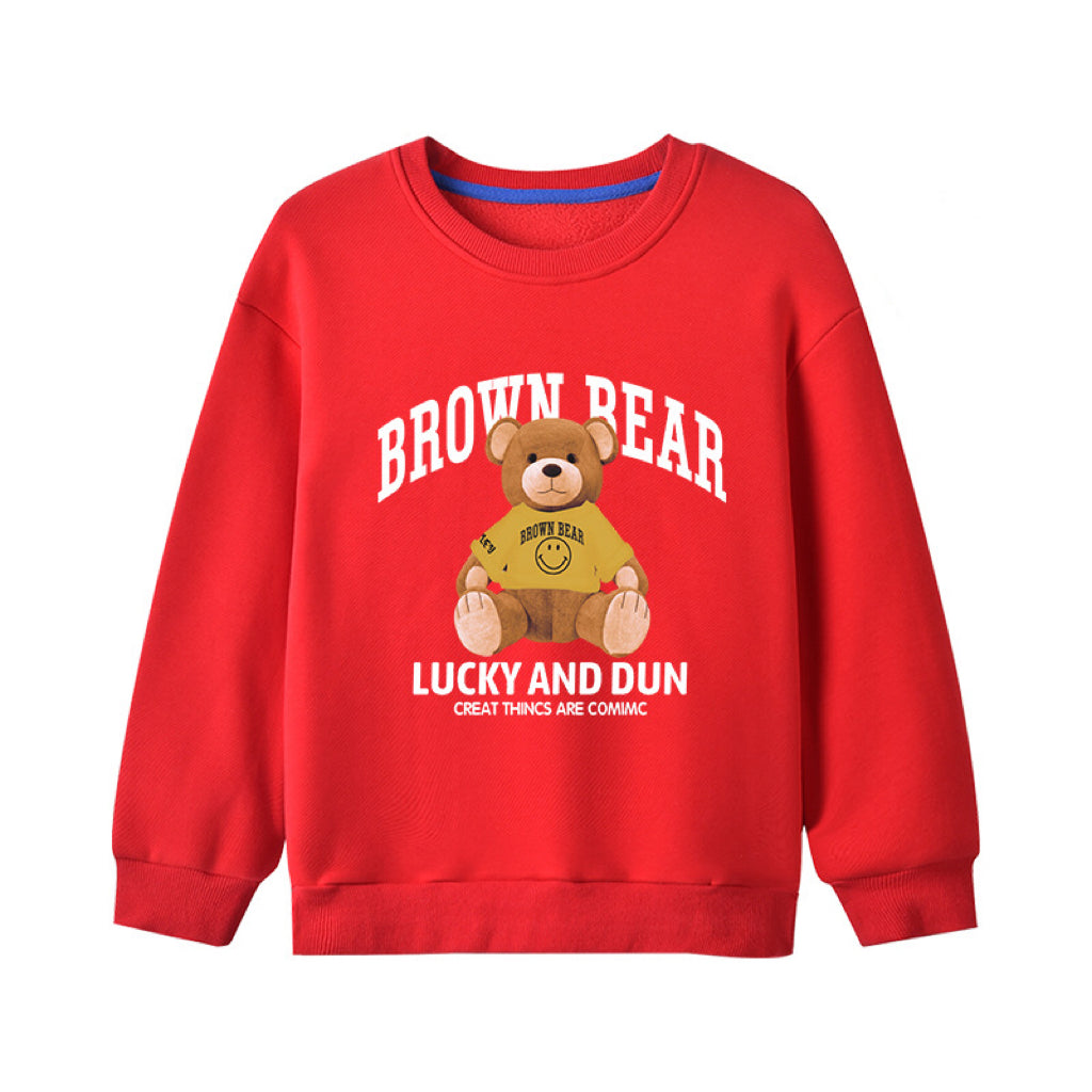 Baby Bear And Letter Print Pattern Pullover Cotton Long Sleeve Hoodies My Kids-USA