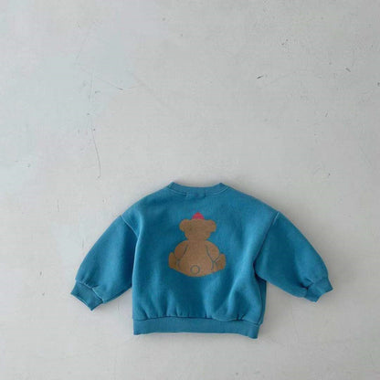 Baby  Cartoon Bear Graphic Long Sleeves Cotton Casual Hoodies My Kids-USA