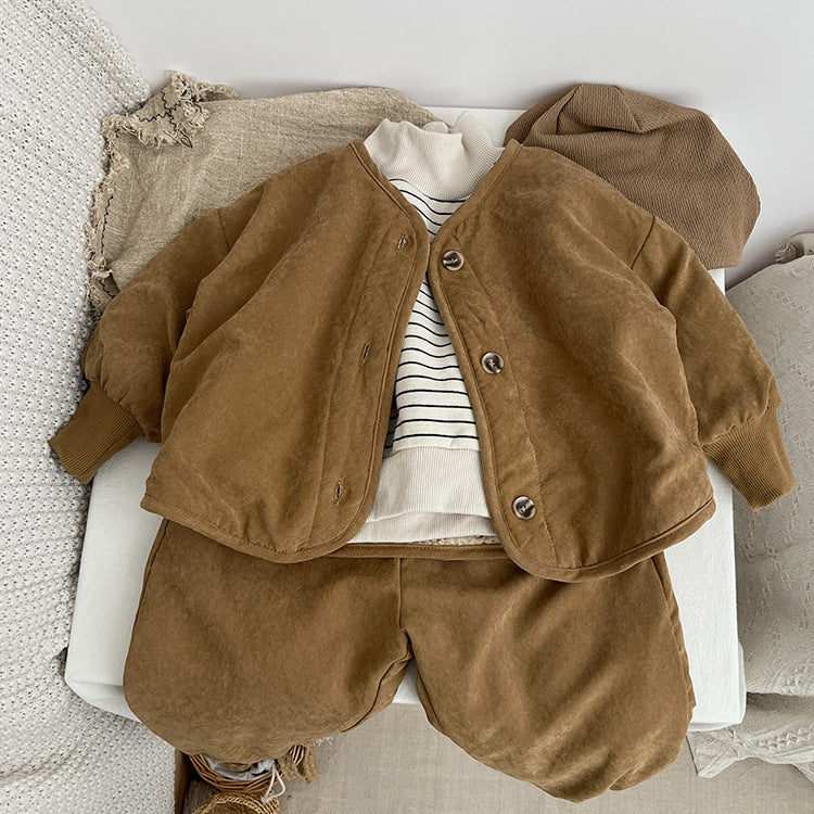 Baby Boy And Girl Vintage Style Lambswool Padded Thickened Jacket My Kids-USA