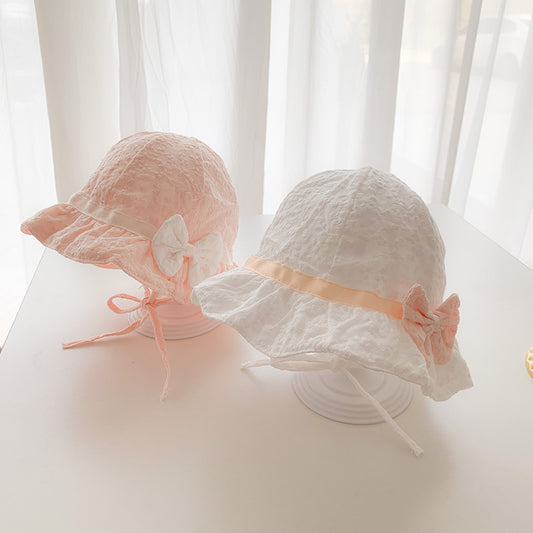 Sombreros de sombrilla de color sólido con patrón bordado para bebé con decoración de lazo 