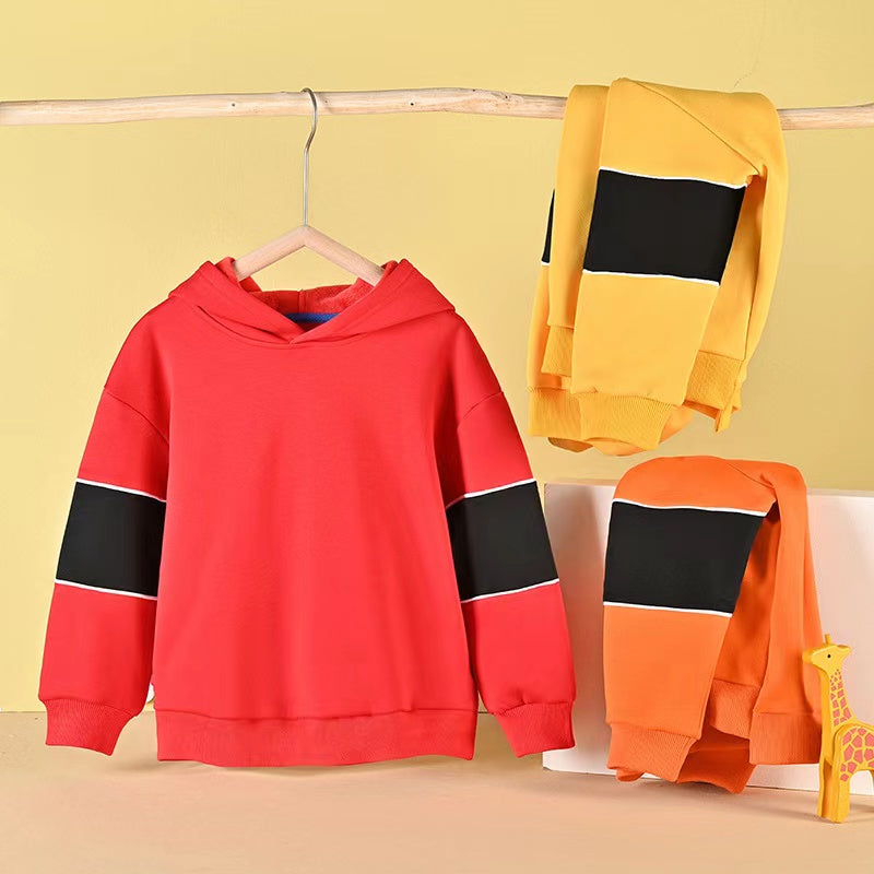Baby Boy Contrast Tape Design Solid Color Fleece Thickened Hoodies My Kids-USA