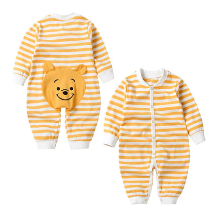 Baby 3D Bear Graphic Striped Design Long Sleeve Jumpsuit My Kids-USA