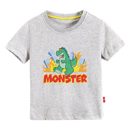 Baby Boy And Girl Grumpy Dinosaur Print Short-Sleeved Multiple Color T-Shirt