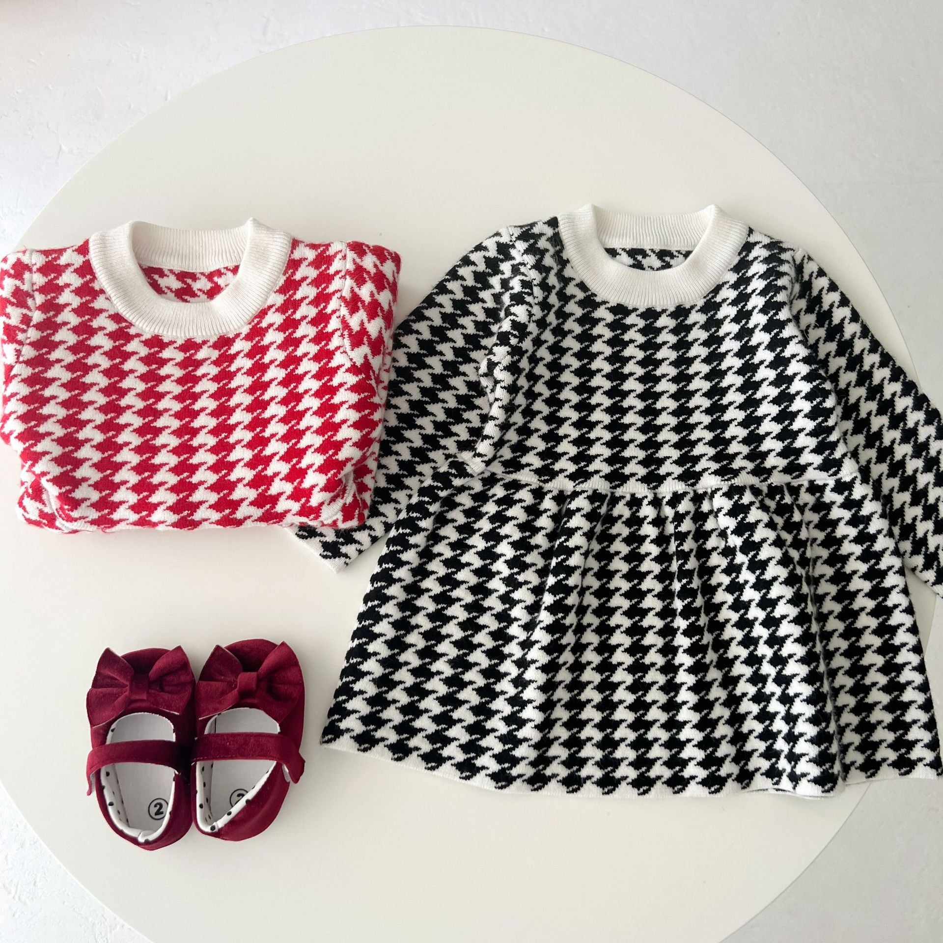 Baby Girl Hounds tooth Pattern Loose Long Sleeve Thickened Dress My Kids-USA