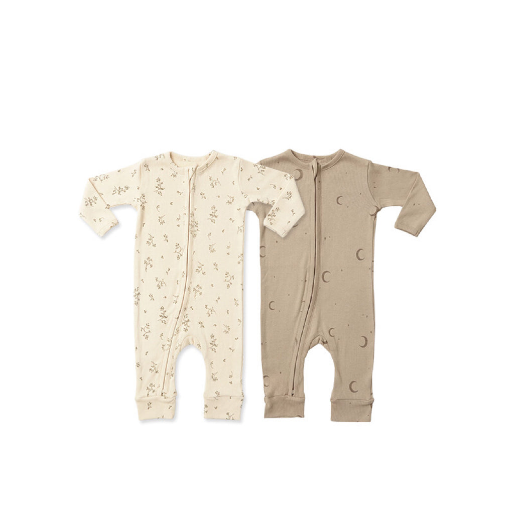 Baby Dinosaur & Floral Print Pattern Zipper Front Design Jumpsuit My Kids-USA