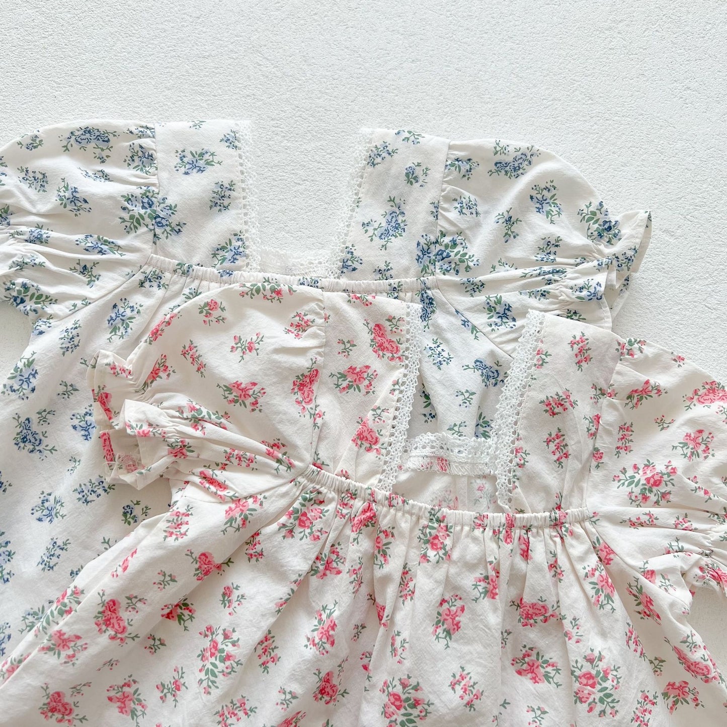 Baby Girl Floral Print Squared Collar Short Sleeved Dress Combo Short Pants In Sets
