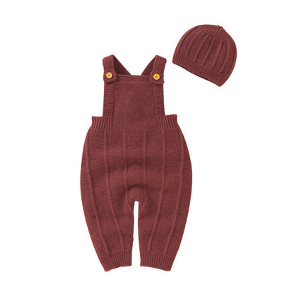 Baby Solid Color Knitted Sling Romper With Hat Sets My Kids-USA