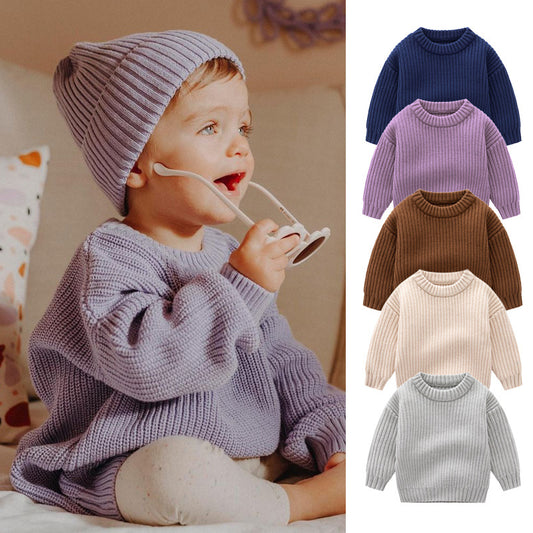 Pull de qualité en tricot à la main pour bébé de couleur unie