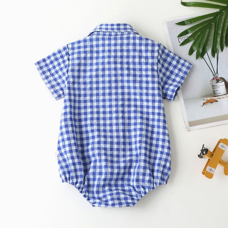 Baby Boy Plaid Pattern Buttoned Shirt With Pockets Onesies In Summer My Kids-USA