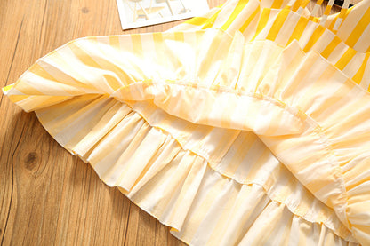 Baby Girl Striped Pattern Lace Design Sleeveless Dress