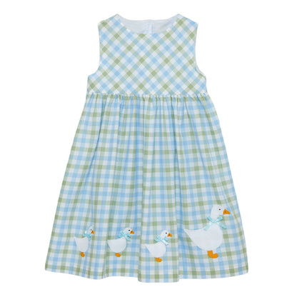 Baby Cartton Duck & Plaid Pattern Sleeveless A-Line Dress In Summer My Kids-USA