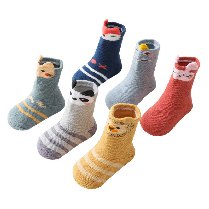 Baby Cartoon Print Pattern Striped Design Mid Tube Cotton Socks