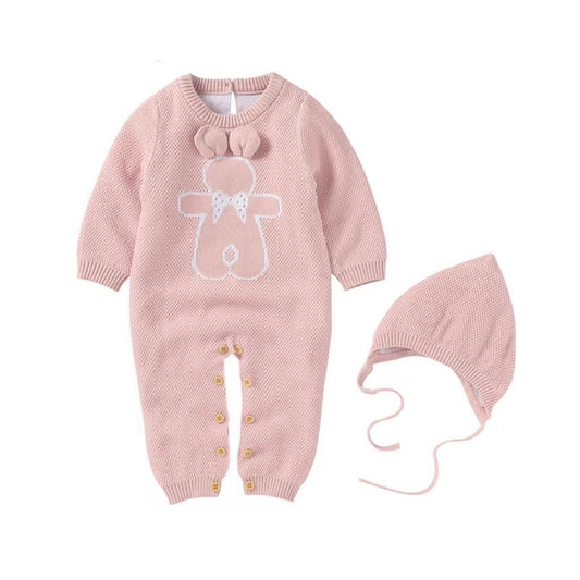 Baby Cartoon Bunny Embroidered Graphic Solid Warm Rompers With Hat, MyKids-USA®, Baby One-Pieces, MyKids-USA -  -  -  -  -  -  - .
