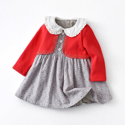 Baby Girl Dot Pattern False 1-Piece Design Doll Neck Hundred Day Dress My Kids-USA