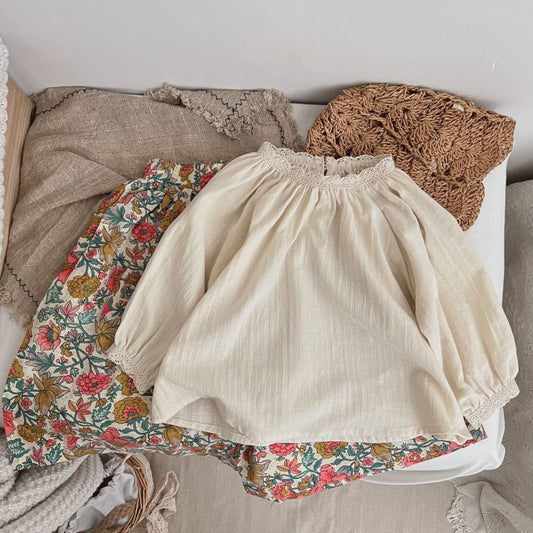 Baby Girls Solid Color Lace Patchwork Design O-Neck Long-Sleeved Tops, MyKids-USA®, Baby & Toddler Outerwear, MyKids-USA - Size/Age - 80 (9-12M) - Color - Beige -  -  - JM2204182107-A