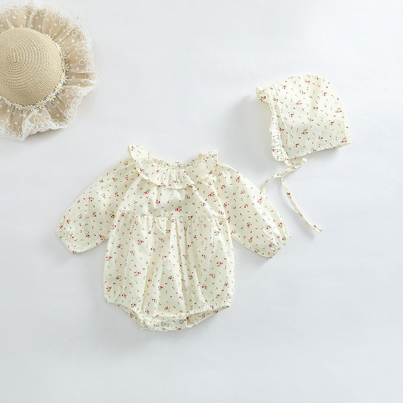 Baby Girl Ditsy Flower Pattern Ruffle Collar Bodysuit My Kids-USA