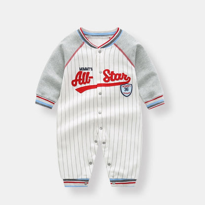 Baby Boy Striped Graphic Colorblock Sleeves Design Jumpsuit My Kids-USA