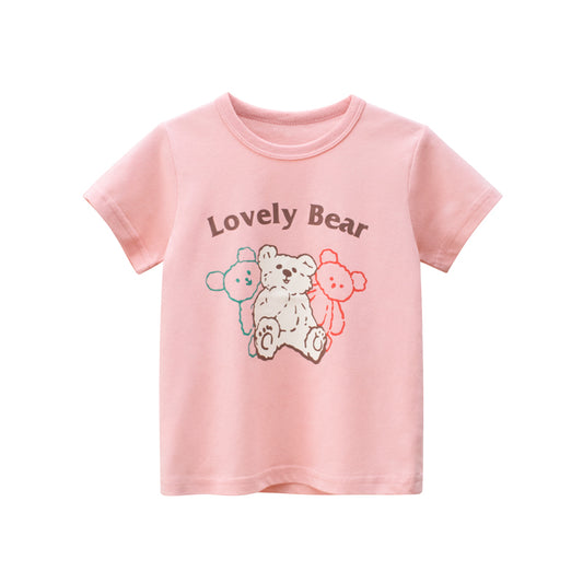 Baby Girls Bear Print With Lovely Bear Letter Print Tee Shirt