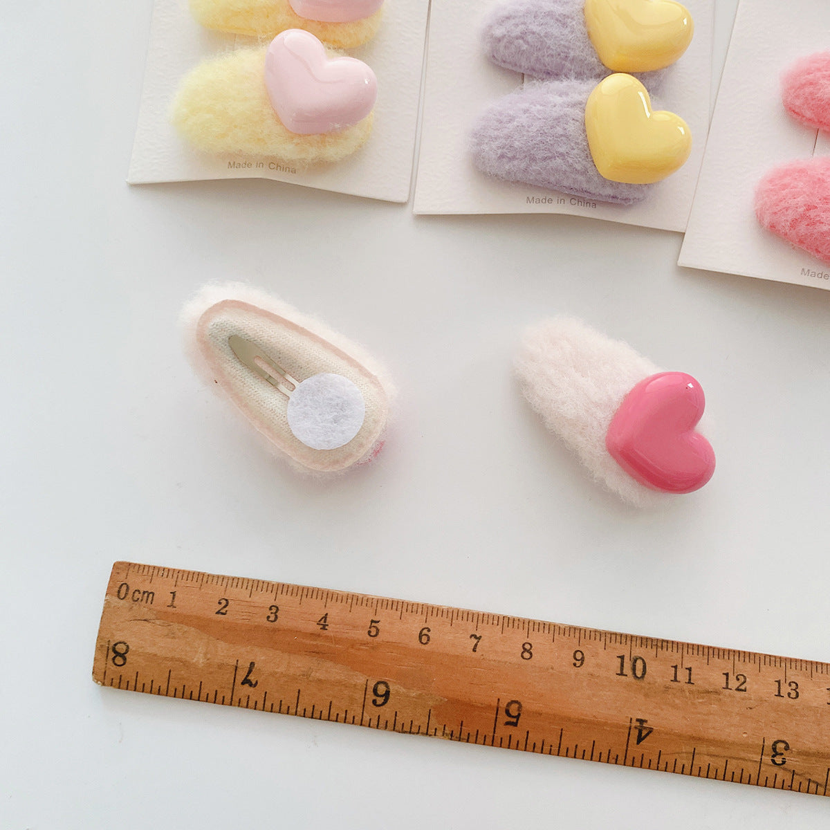 Sweet Girls Candy Color Heart Patched Design Plush Hairpin